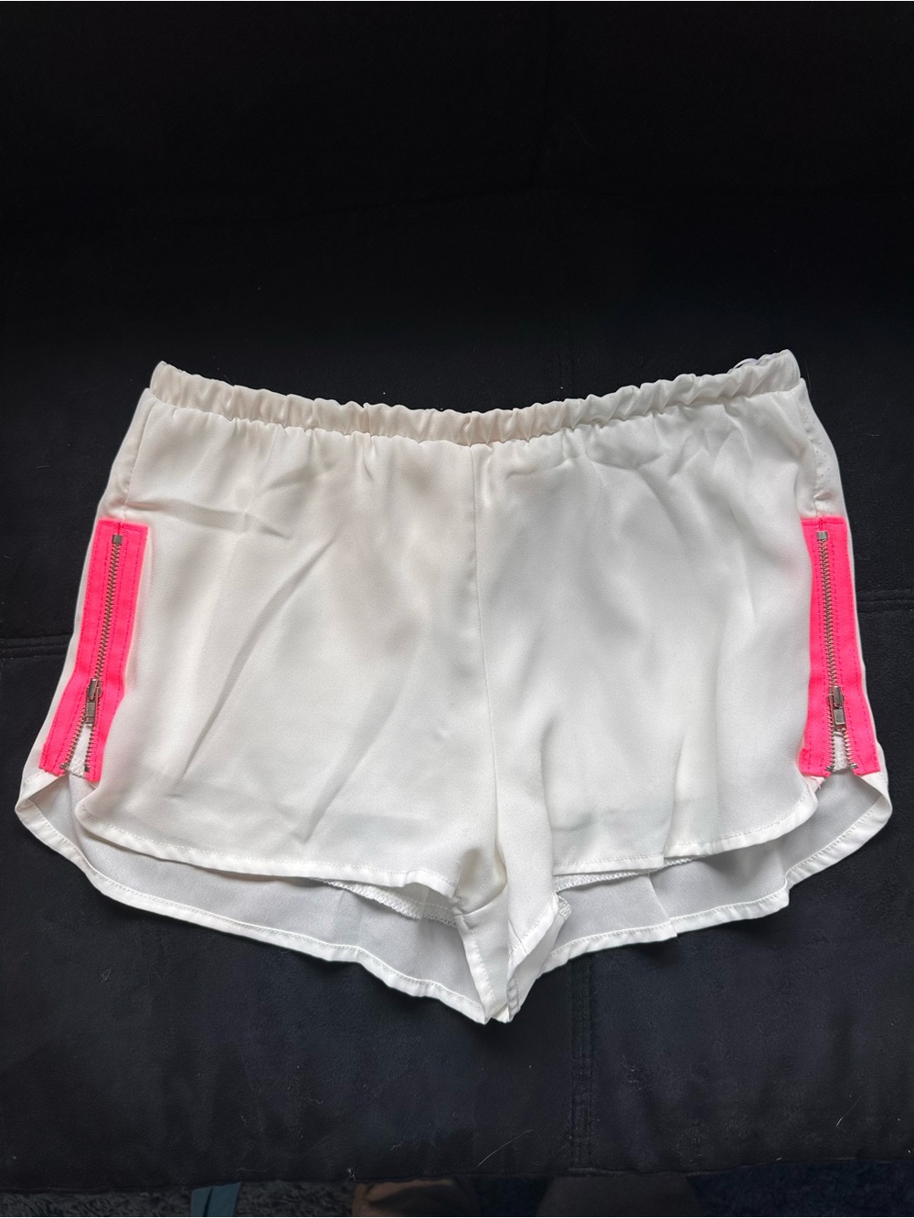 Vintage Havana White and Neon Pink Zipper Shorts